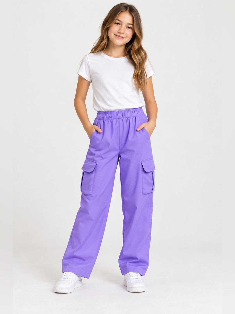 SHEIN Girls Purple Cargo Pants Size 11-12Y Elastic Waist